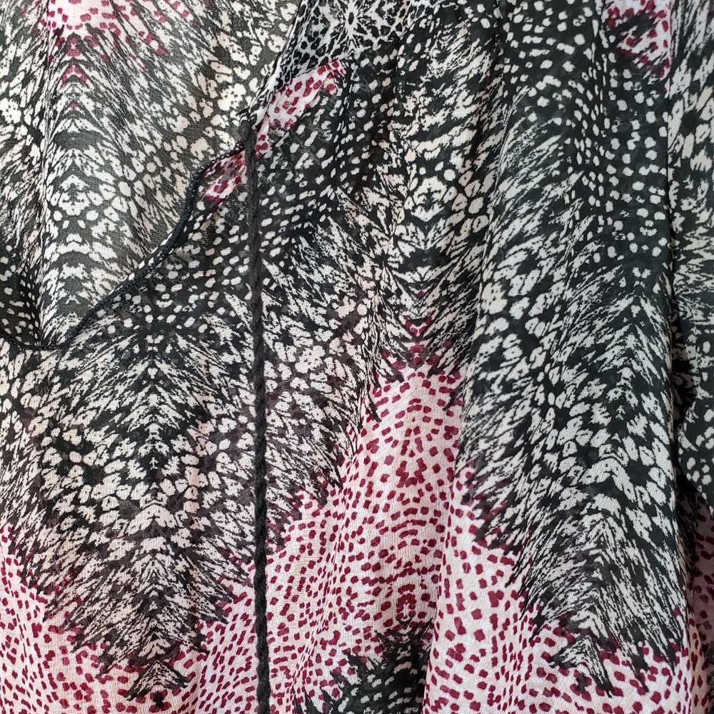 love, Fire Black and Pink Crop Top Dotted Print Long Sleeve Sheer Crop T… - Picture 4 of 8